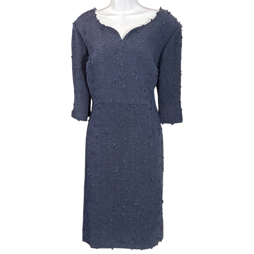 Vintage Lourdes Chavez Sheath Dress Navy Blue Textured Quiet Luxury Professional